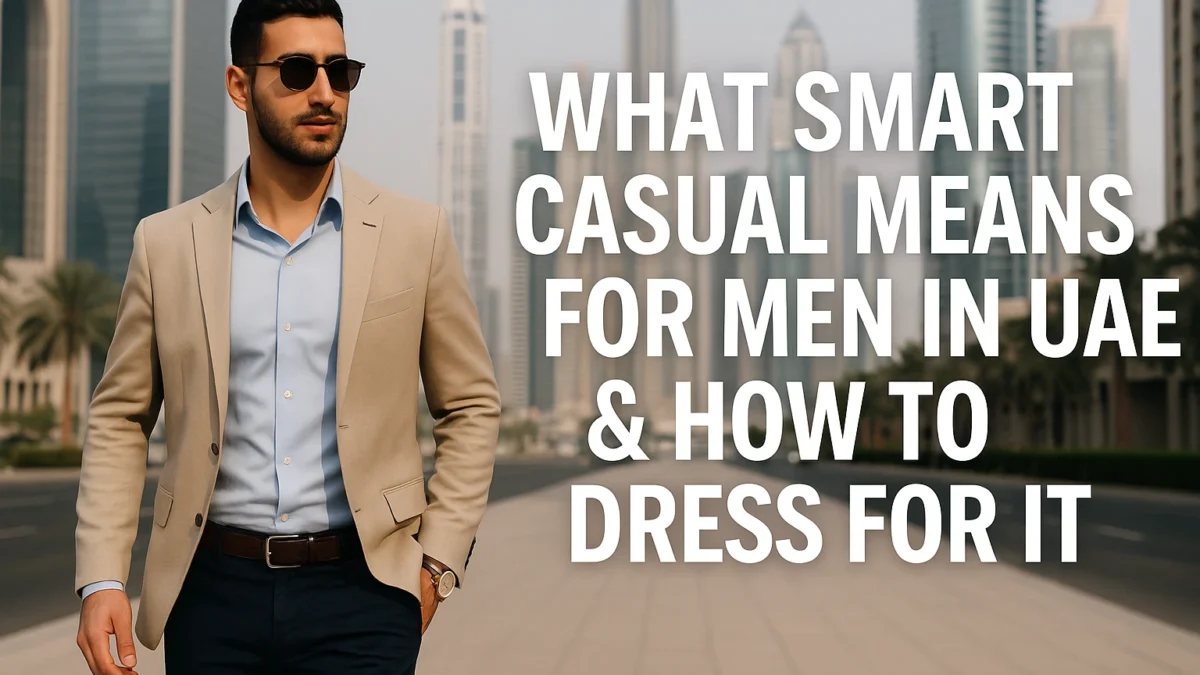 Smart casual men’s fashion in UAE – modern style guide with city background